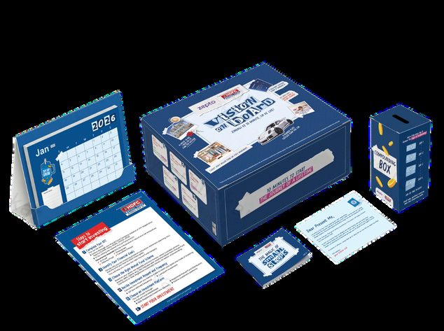 A Bira branded kit of desk calendar, presentation box, insert cards and a coin bank