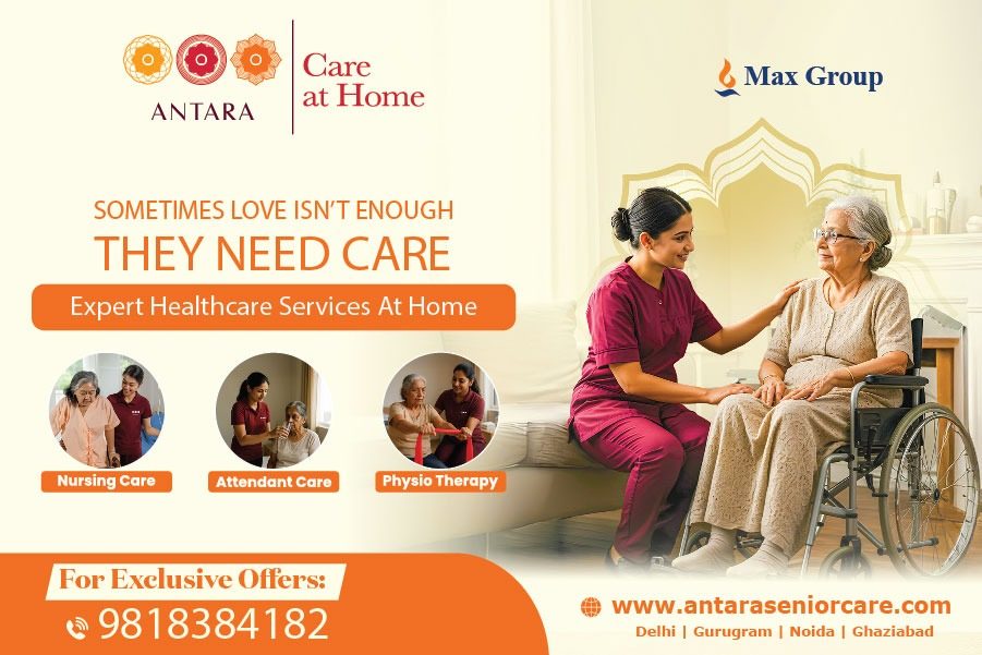 The Antara Care at Home flyer artwork, offering nursing care, attendant care and physiotherapy at home